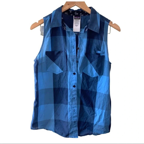 Patagonia checkered button down sleeveless top small - Picture 1 of 5